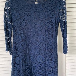 Girls navy stretch lace dress